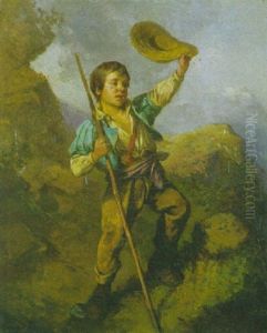 Grussender Hirtenknabe Auf Einem Bergpfad Grussender Hirtenknabe Auf Einem Bergpfad
