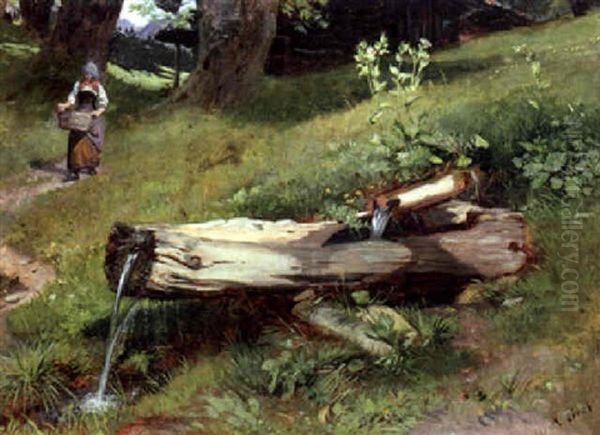 Fermiere Allant Chercher De L'eau A La Source - view 1