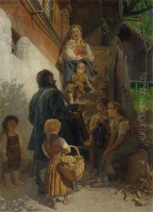 Scene In Oberhaslithal: Hurdy-gurdy Player Before A House Scene In Oberhaslithal: Hurdy-gurdy Player Before A House