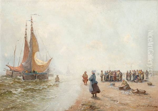 Muschelfischer Bringen Den Tagesfang An Den Strand - view 1