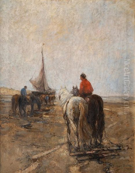 Shrimp Fishermen On The Beach - view 1