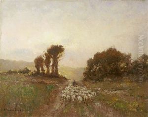 Niederrheinlandschaft Mit Einer Schafherde Niederrheinlandschaft Mit Einer Schafherde