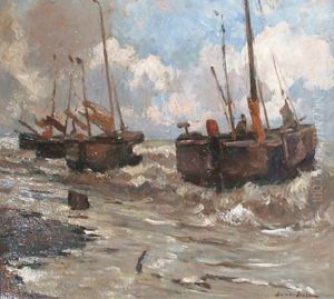 Bomschuiten At Anchor In The Surf
