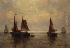 Moored Bomschuiten At Dusk