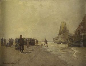 Muschelsucher Und Fischer Am Strand by Hermann Grobe
