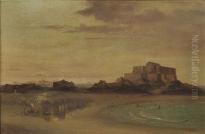 Normannische Gezeitenkuste Bei Saint-malo, Im Hintergrund Fort National by Francois Frederic Grobon