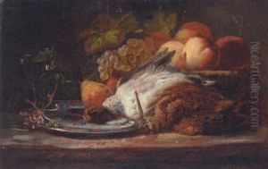Peaches, Pears And Grapes With Two Game Birds In The Foreground by Francois Frederic Grobon
