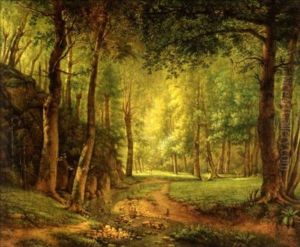 Cerf Et Canards Dans Le Sous Bois De Rochecardon by Jean Michel Grobon