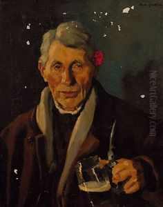 Portrait Eines Mannes Mit Bierkrug by Hermann Groeber
