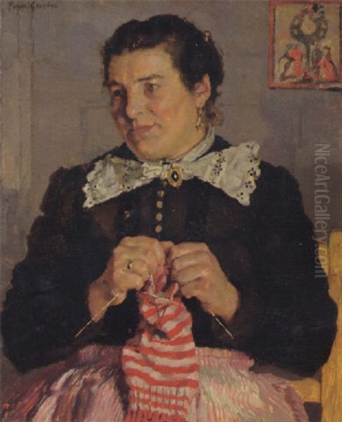 A Lady Knitting - view 1