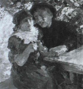 Bauernpaar Am Gartentisch by Hermann Groeber