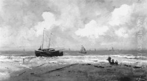 Figures Watching Ships Off The Coast by Tamine Tadama Groeneveld