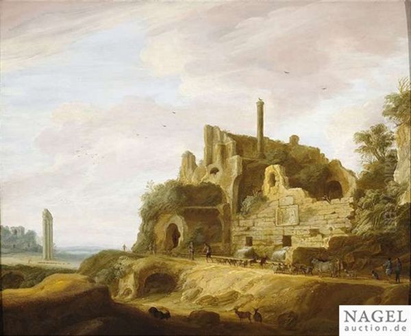 Extensive Landscape With Ancient Ruins And Goatherds - view 1