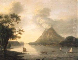 Shipping Near Banda, The Moluccas, With The Smoking Gunung Api