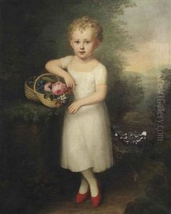 Portrait Of Agnes Grafin Zu Ranzau (1803-1884), Full-length, In A White Dress, Holding A Basket With Flowers, Standing In A Garden