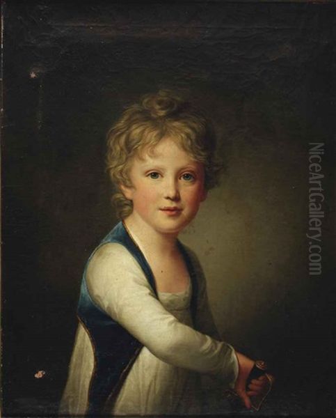 Portrait Of Graf Ernst Zu Rantzau (1802-1862) As A Child, Half-length, In A White Chemise With A Blue Velvet Gilet - view 1