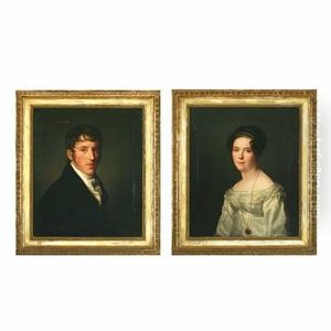 Portrait Of Friedrich August Von Linstow (+ Portrait Of Antonie Von Linstow; Pair) by Friedrich Carl Groeger