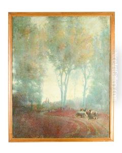 Pointillist Landscape With Horses And Farmer by Ivan Grohar