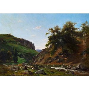 Berglandschaft Mit Hirten Und Schafherde by Marcelin De Groiseilliez