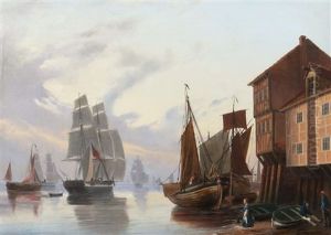 Schiffe Im Hafen Vor Der Stadt by Curt Victor Clemens Grolig