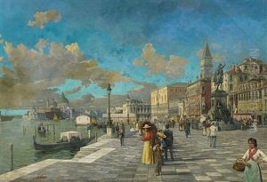 Grose Vedute Von Venedig Mit Dogenpalast Und Santa Maria Della Salute