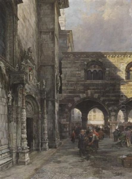 Vor Dem Martinsdom In Como. Handler Vor Dem Hauptportal - view 1