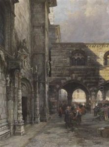 Vor Dem Martinsdom In Como. Handler Vor Dem Hauptportal