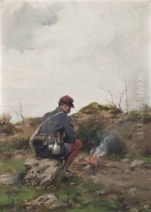 A Soldier Making A Campfire