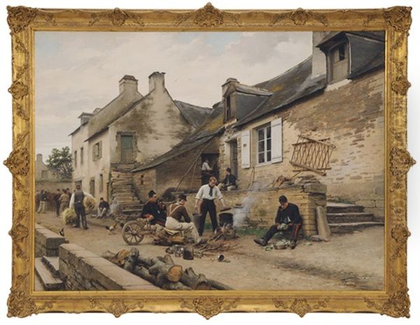 French Artillerie Soldiers At Rest In A Village - view 1