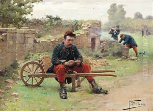 A Soldier Preparing A Cigarette by Paul Louis Narcisse Grolleron