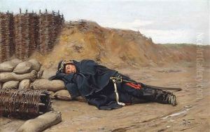 A Sleeping Napoleonic Soldier by Paul Louis Narcisse Grolleron