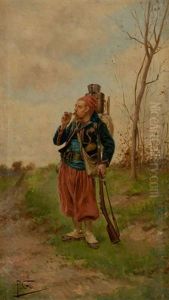 French Soldier Smoking by Paul Louis Narcisse Grolleron