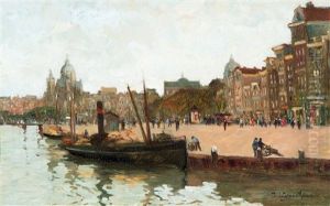 Amsterdams Stadsgezicht Met De Sint Nicolaaskerk by Willem Adrianus Grondhout