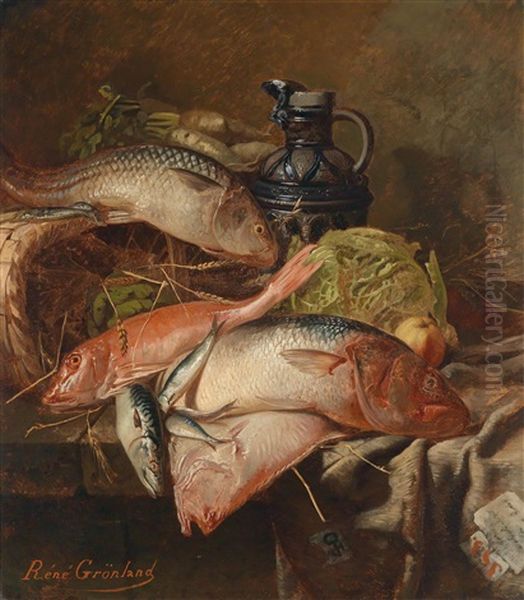 Stillleben Mit Fischen Und Steinzeug - view 1