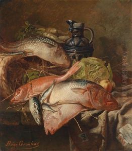 Stillleben Mit Fischen Und Steinzeug by Rene Groenland