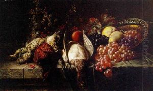 Pheasants, Woodcock, A Tankard And Fruit On A Table