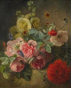 Stillleben Mit Rosen Und Mohn by Theude Groenland