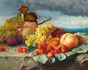 Still Life With Peaches, Plums, Cherries, Strawberries And Grapes On A Sill by Theude Groenland