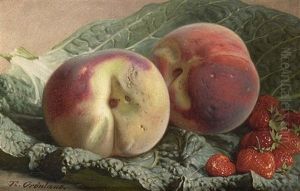 A Still Life With Peaches And Strawberries by Theude Groenland