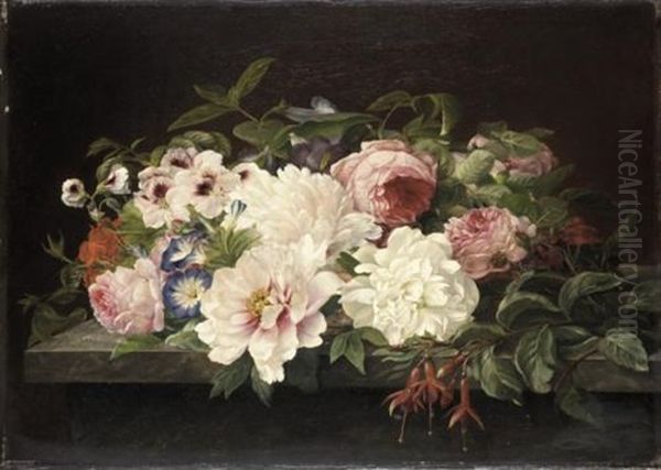 Still Life Of Flowers On A Marble Ledge - view 1