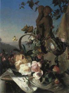 Rosen, Ein Nautiluspokal Mit Perlen Und Eine Weibliche Skupturgruppe Rosen, Ein Nautiluspokal Mit Perlen Und Eine Weibliche Skupturgruppe