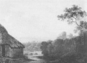 An Extensive Wooded River Landscape With A Distant Castle Beyond by William Groombridge
