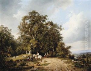 Travellers In A Dutch Landscape by Frans Arnold Breuhaus de Groot
