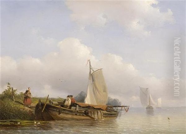 Hollandische Flusslandschaft Mit Booten - view 1