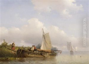 Hollandische Flusslandschaft Mit Booten by Frans Arnold Breuhaus de Groot