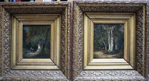 Wandelaars Bij Een Kapelletje, Ruiter En Wandelaar Op Bospad (2 Works) by Frans Breuhaus de Groot