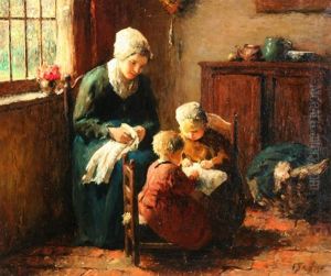 Interior Scene With Mother And Children by Jan Ernst De Groot