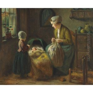Dutch Interior With Mother And Children by Jan Ernst De Groot