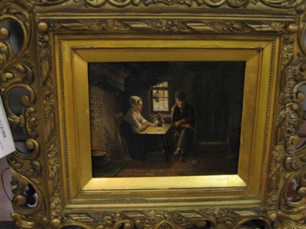 Interior Genre Scene With A Couple Seated At A Table - view 1