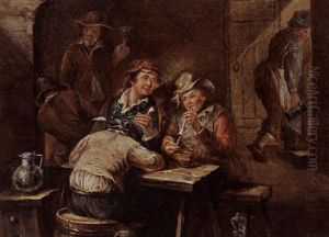 A Tavern Interior With Figures Smoking